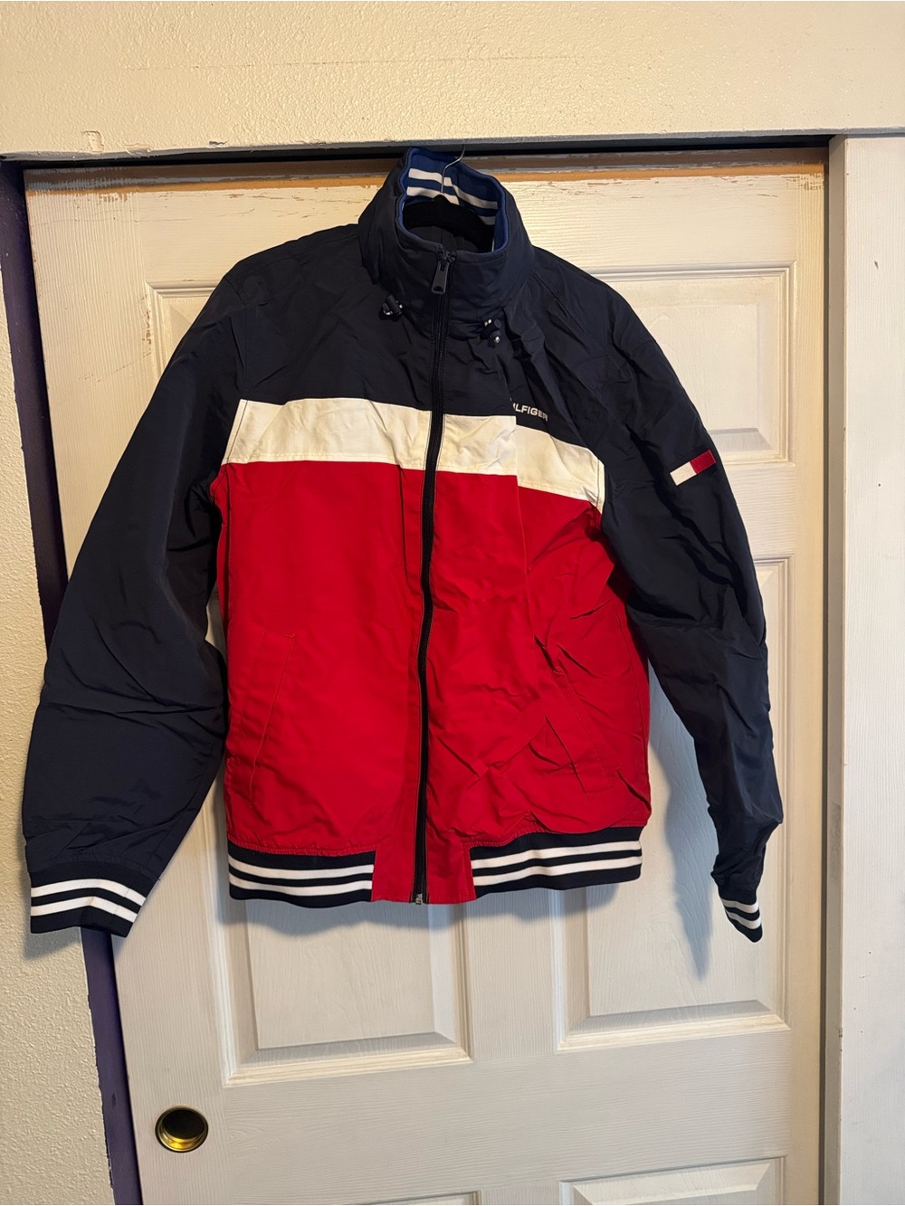 Tommy Hilfiger Red, Navy & White Colorblock Bomber Jacket